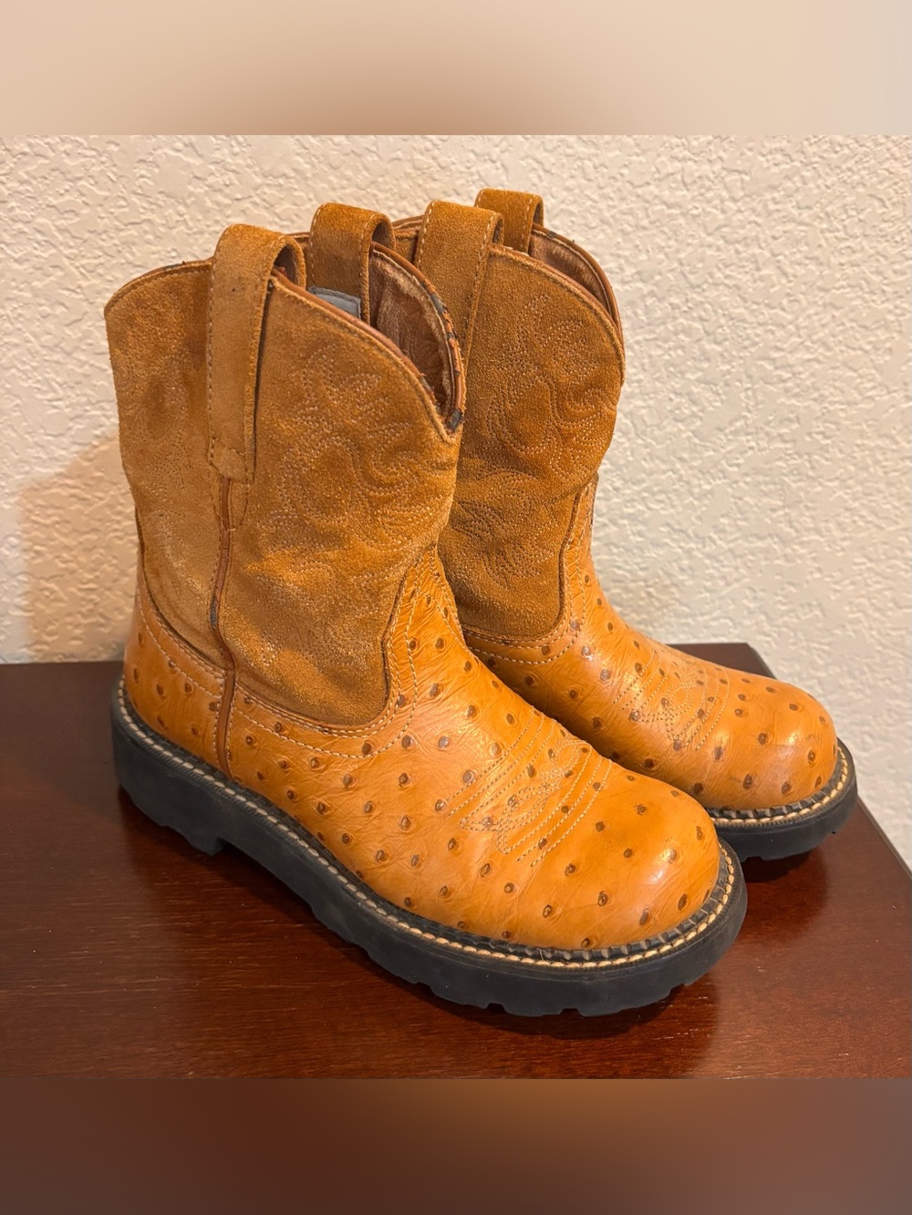 Ariat Fat Baby Ostrich Print Leather Western Boots